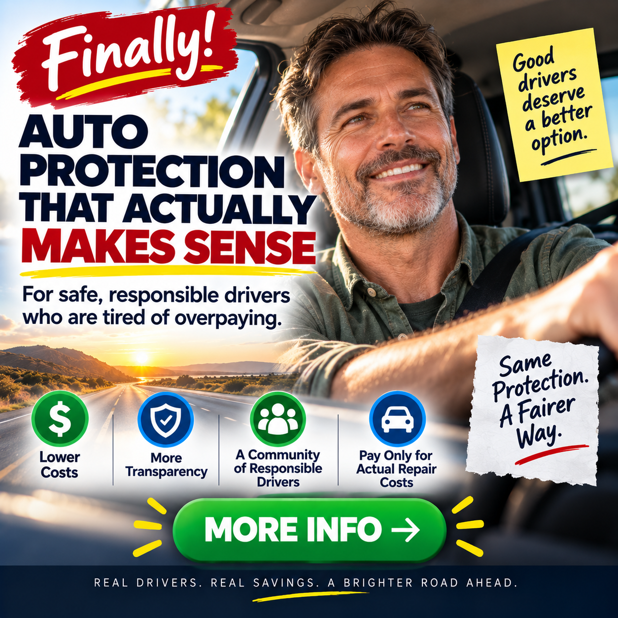 Auto protection that actually makes sense. proposed Good Driver Club Facebook ad